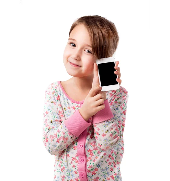 Retrato de niña emocional con teléfono — Foto de Stock