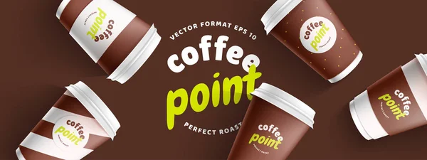 Senin marka 3d gerçekçi kahve kağıt bardak üzerinde mockup şablonu — Stok Vektör