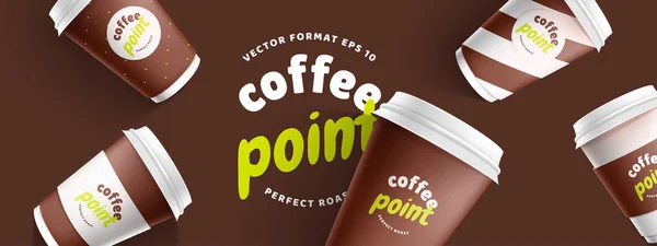 Senin marka 3d gerçekçi kahve kağıt bardak üzerinde mockup şablonu — Stok Vektör