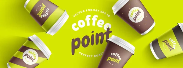 Modello Mockup per il tuo marchio 3d tazze di carta da caffè realistici su — Vettoriale Stock