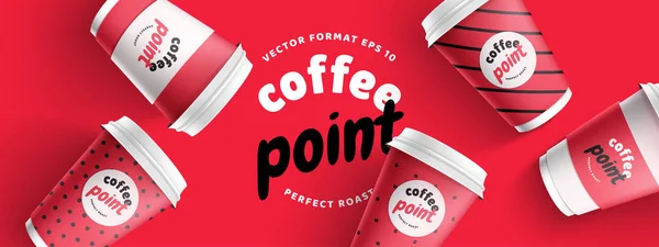 Шаблон макета для вашего бренда 3D реалистичный кофе бумажные чашки на — стоковый вектор