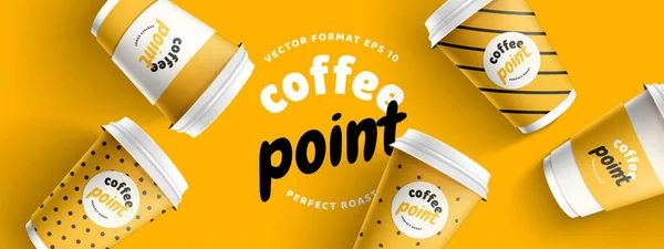 Шаблон макета для вашего бренда 3D реалистичный кофе бумажные чашки на — стоковый вектор