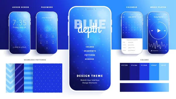 Les éléments de conception de l'interface utilisateur définissent un modèle de style bleu — Image vectorielle