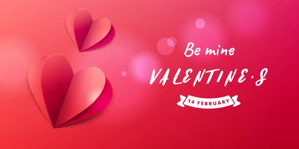 Valentinstag Banner mit rotem Papier Herz Vorlage. realistisch 3 — Stockvektor