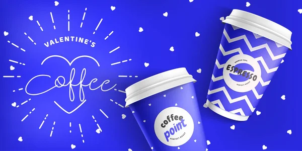 Valentinstag Mit Kaffeepappbecher Rote Website Banner Vorlage Realistische Mockup Vektor — Stockvektor