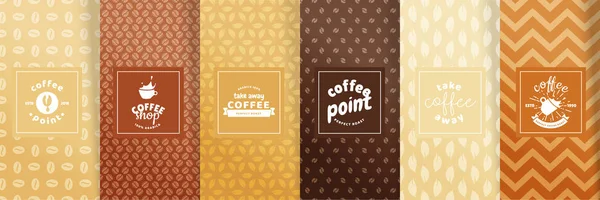 Set of coffee beans seamless patterns, textures design elements. — Stock Vector