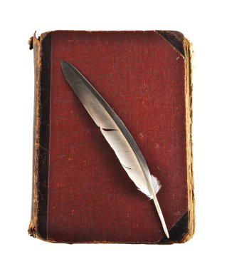 Beyaz arka plan üzerinde izole tüy lü eski kitap