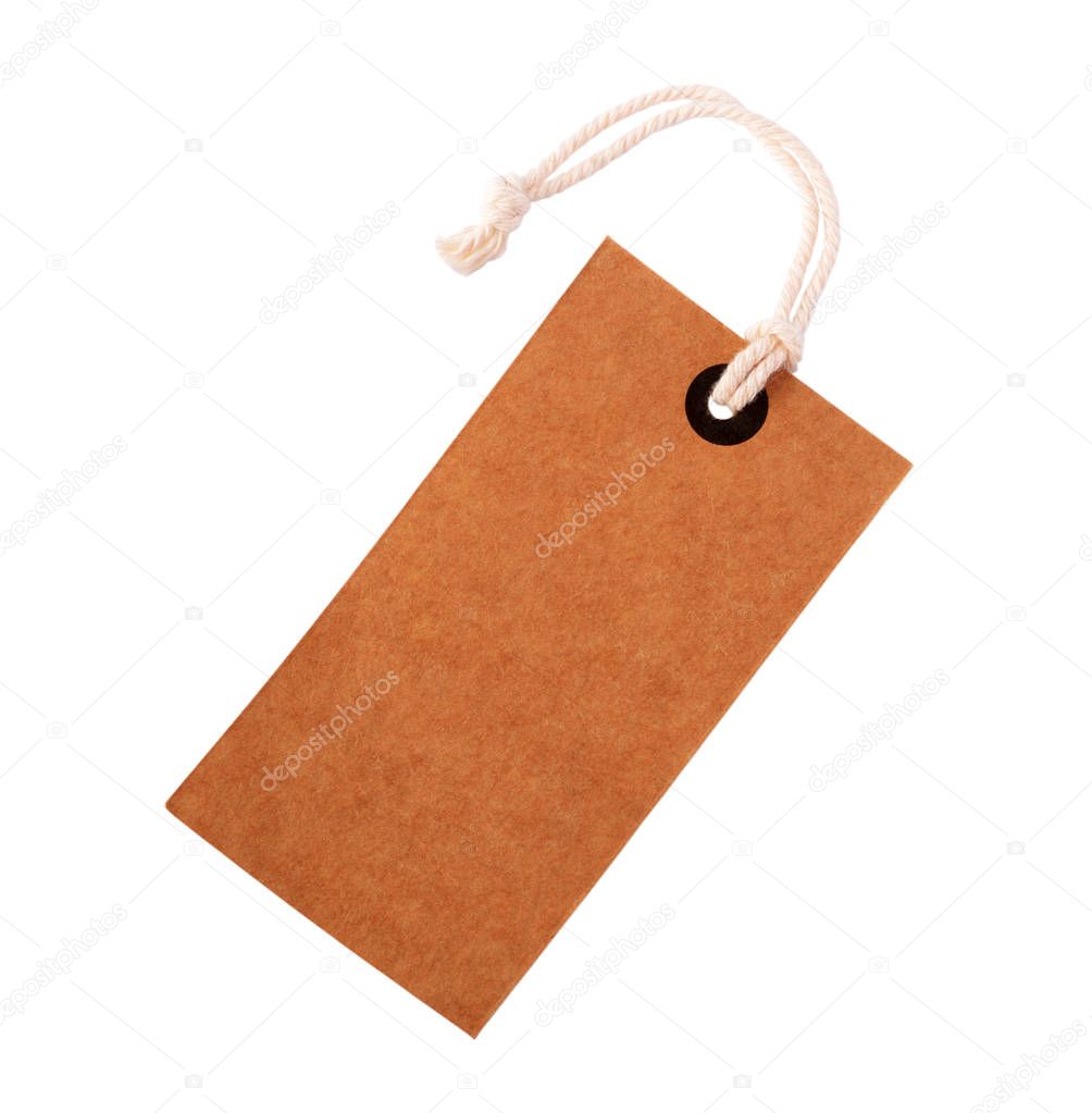 Cardboard price label note with rope isolated on the white backg