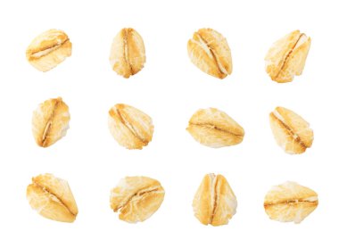 Beyaz arka planda izole yulaf gevreği koleksiyonu