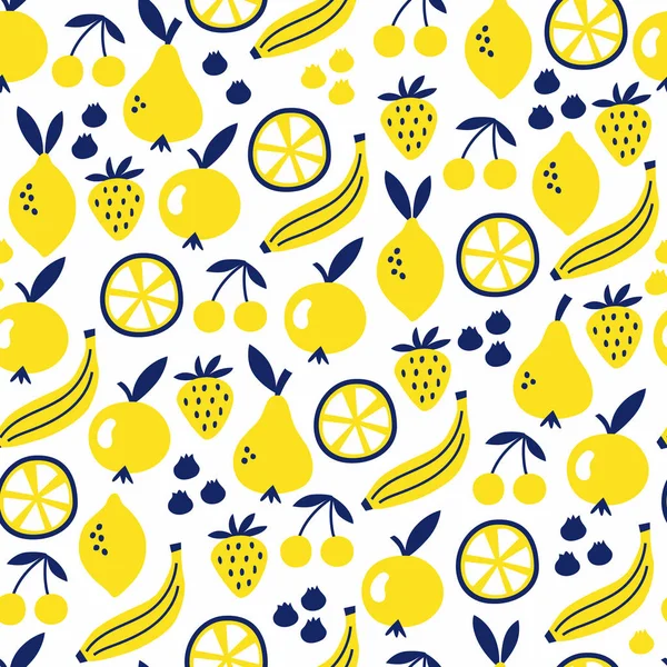 Fruit seamless pattern. Surface kid decoration with apple, pear, — Stock Vector