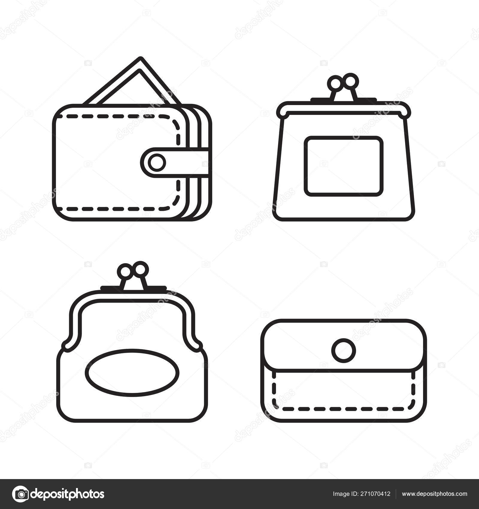 지갑 아이콘입니다. 다른 지갑의 벡터 세트입니다. 선 스타일. 스톡 벡터 - ©texturis 271070412, image size:1600x1700