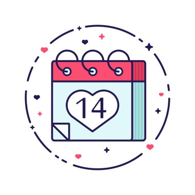 Sevgililer Günü takvim sayfası. Kalpile çizgi simgesi. Vektör düz 