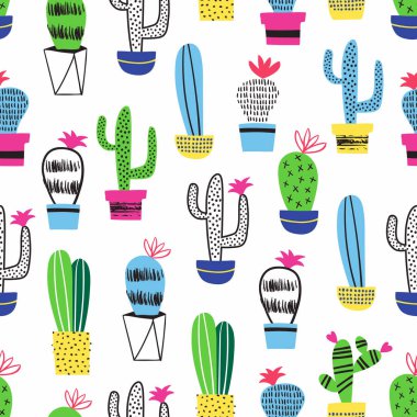 Kaktüs çocuk sorunsuz desen. Vektör dekorasyonu.