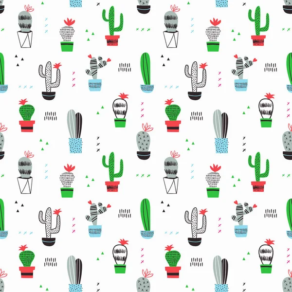 Cactus in pot seamless pattern. Vector illustration. — Stock Vector