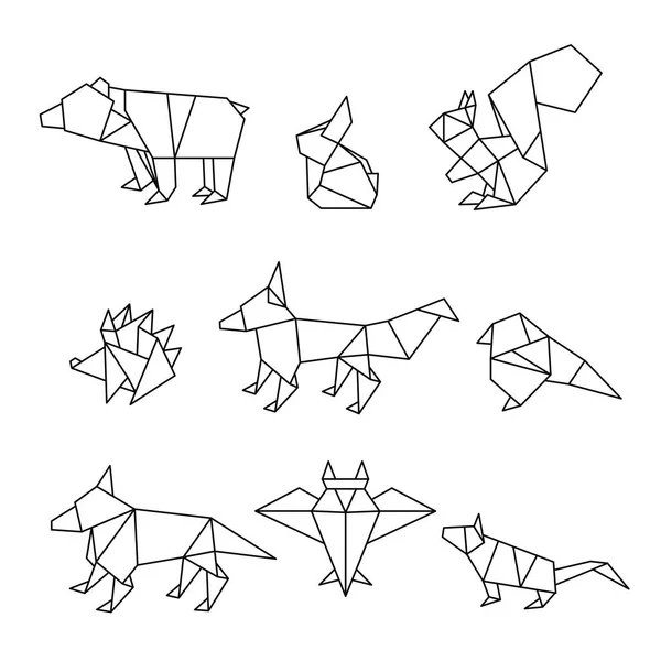 折り紙スタイルの森の動物のセット。クマ, ウサギ, リス, — ストックベクタ