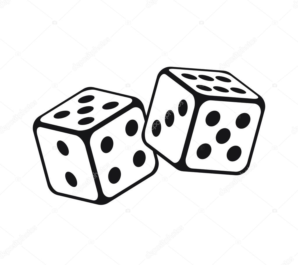  Dice cubes in flight on white background.Casino gambling. Vecto