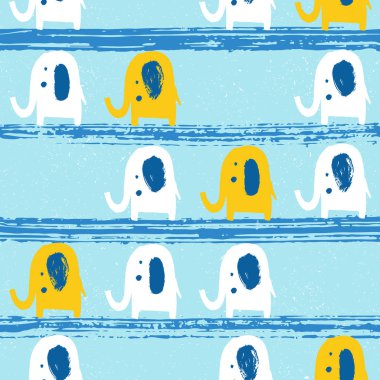 Fırça darbesi ile fil dikişsiz desen. Çocuk tasarımı. Vektör 