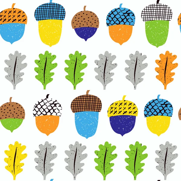 Acorn seamless pattern with leaves. Vector illustration. Autumn — Stock Vector