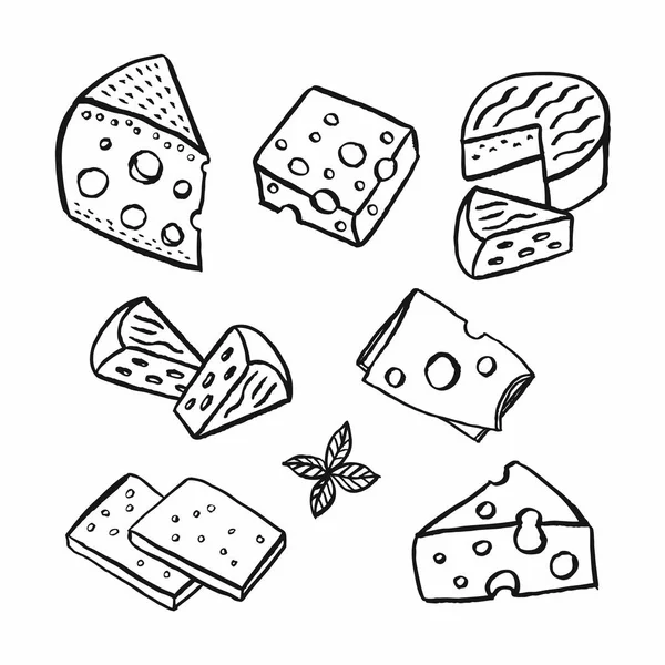 Set di formaggio disegnato a mano. Illustrazione vettoriale . — Vettoriale Stock