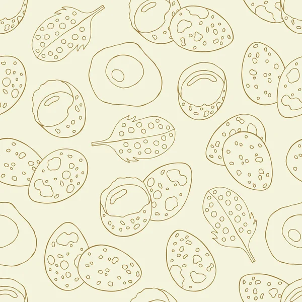 ウズラの卵シームレスなパターン。手描きの背景。レトロなテキスト — ストックベクタ