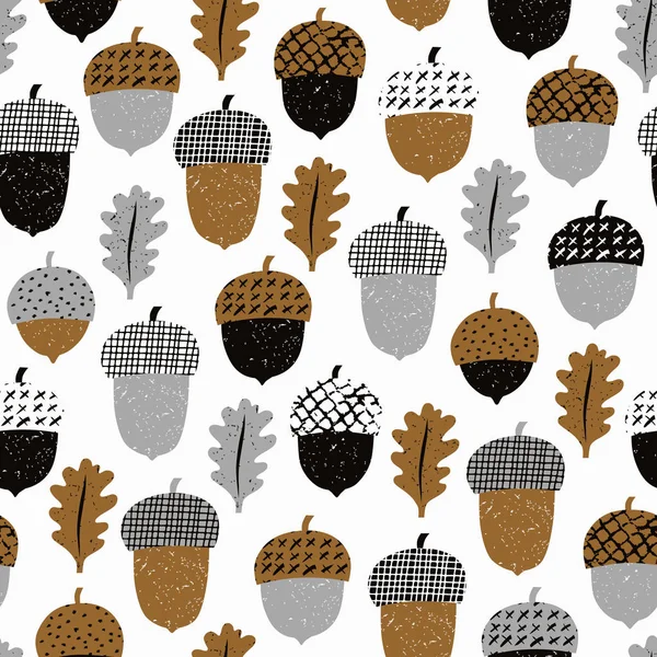 Acorn seamless pattern with leaves. Vector illustration. Autumn — Stock Vector