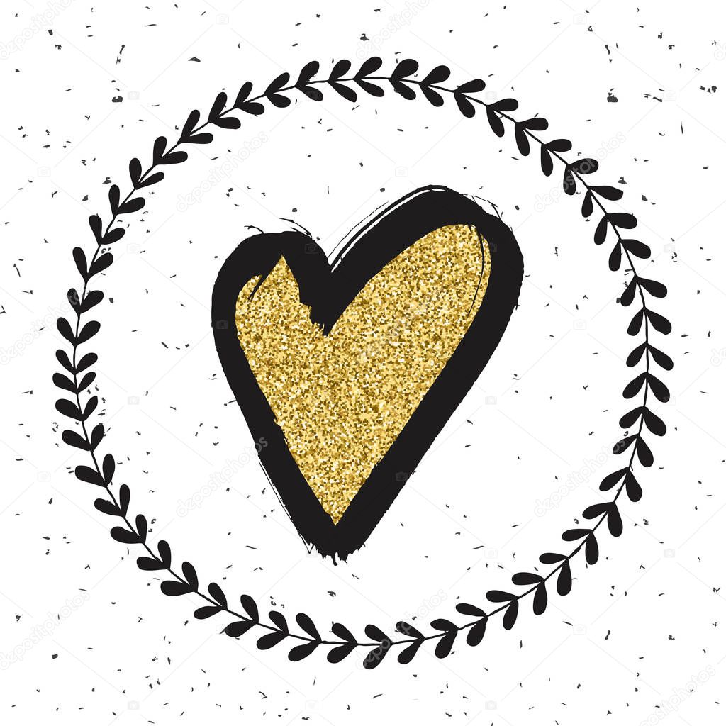 Heart sign. Surface decoration with gold texture.Vector illustra