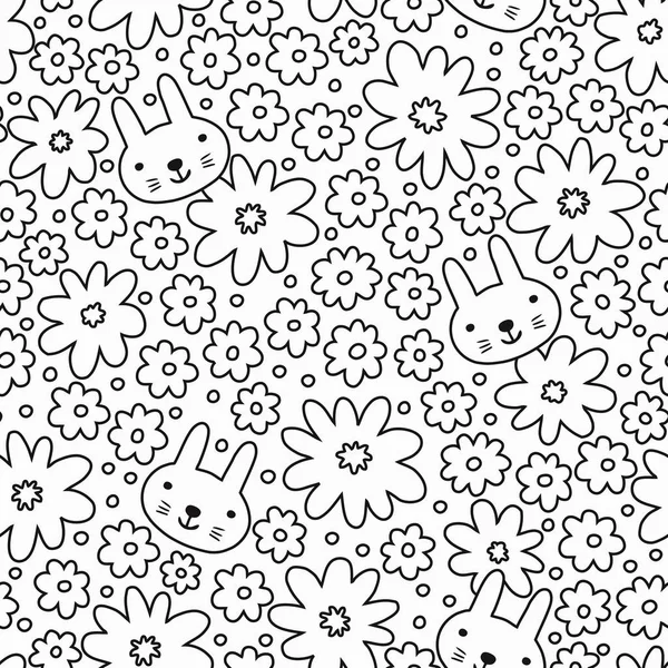 Lustige Kaninchen und Blumen nahtlosen Hintergrund. Kinderdesign. Vektor — Stockvektor