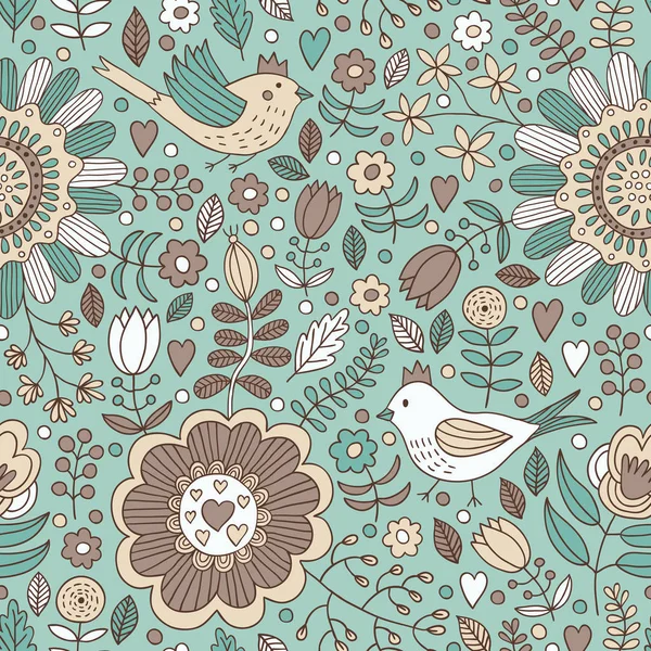 Bird and plant seamless pattern. Vector illustration. — Stock Vector