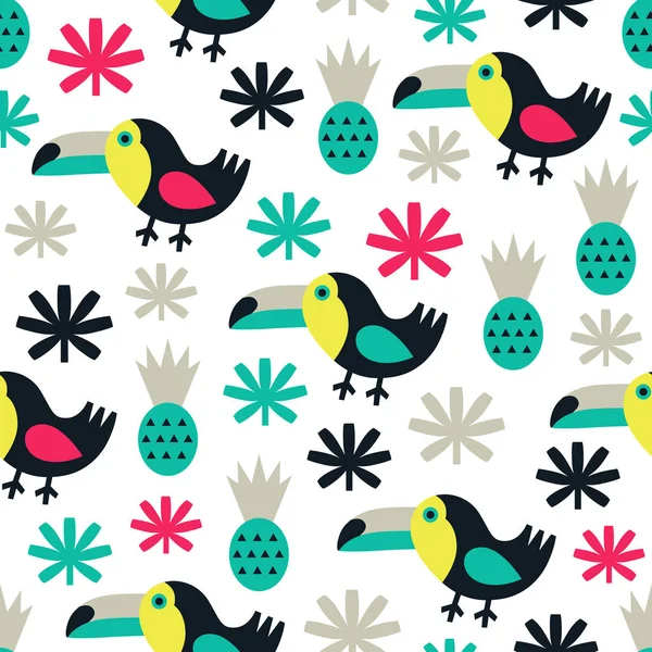 Modèle Toucan sans couture avec ananas. Illustration vectorielle . — Image vectorielle