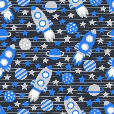 Uzay gemisi ve yıldızile uzay sorunsuz desen. Kaydırma. Surfa