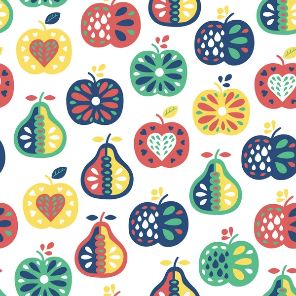 Apple and pear seamless pattern. Fruit background. Vector illust — Stock Vector