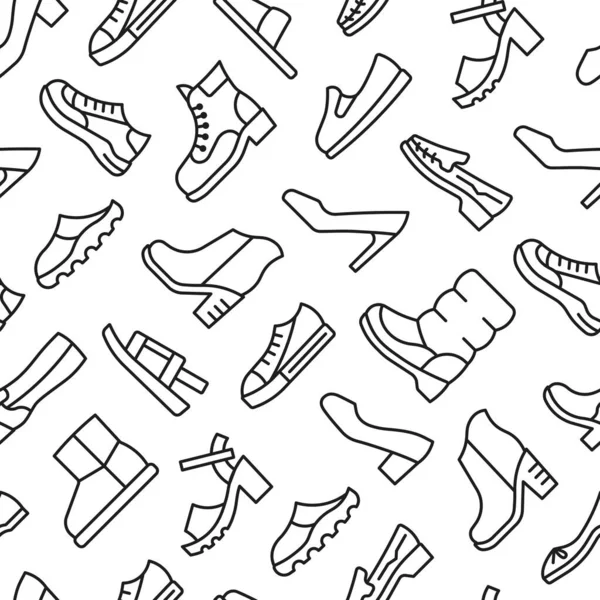 Woman Shoe Line Seamless Pattern Boot Sandal Moccasin Slipper Mule — Stock Vector