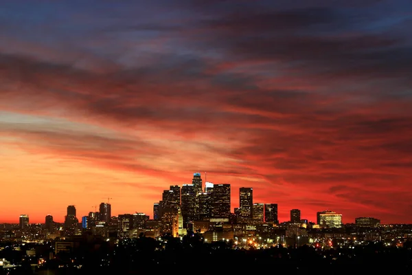 Vurige Zonsondergang Het Centrum Van Los Angeles Zuid Californië — Stockfoto