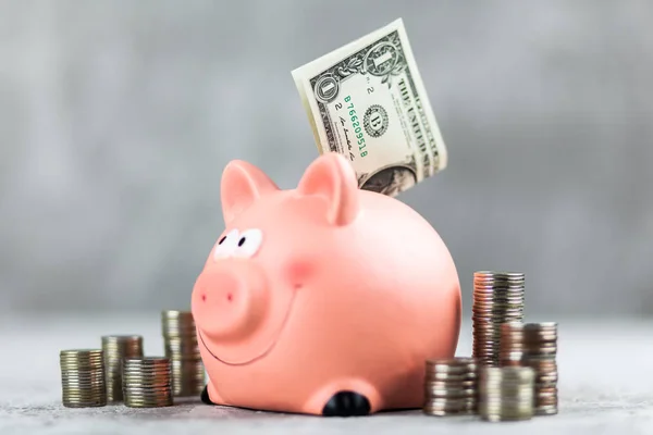 Piggy bank on grey background — Stock Photo, Image