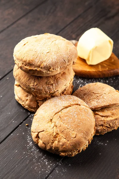 Homemade buns on dark background — Stock Photo, Image