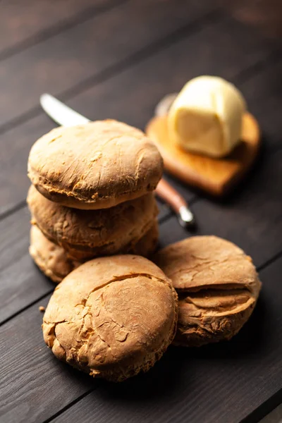 Homemade buns on dark background — Stock Photo, Image