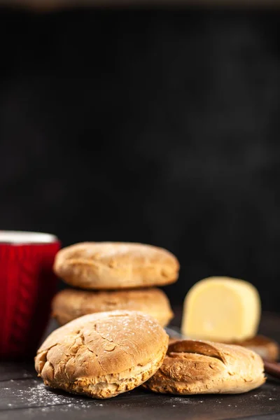 Homemade buns on dark background — Stock Photo, Image