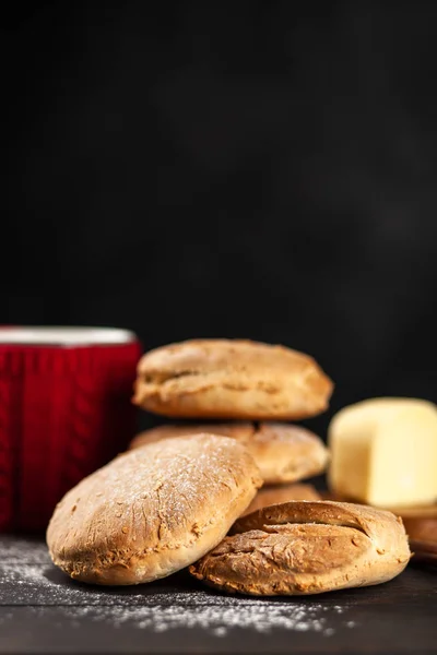 Homemade buns on dark background — Stock Photo, Image