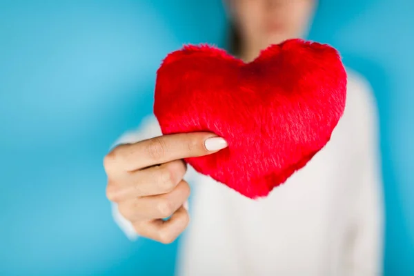 Female hands holding a red heart — Stock Photo, Image