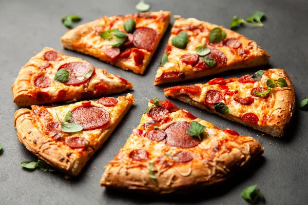 Pizza with salami and chorizo — Stock Photo, Image