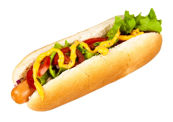 Delicious hotdogs on white background — Stock Photo, Image