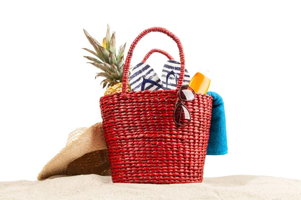 Bolsa de praia vermelha — Fotografia de Stock