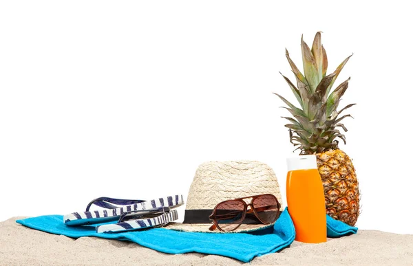 Beach accessories on white background — Stock Photo, Image