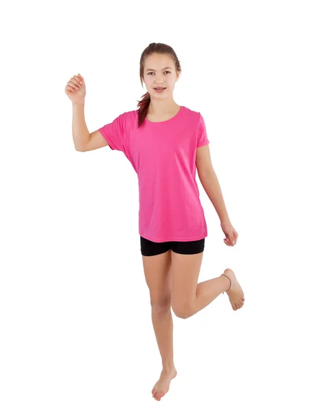 Fitness Meisje Dansen Geïsoleerd Wit — Stockfoto
