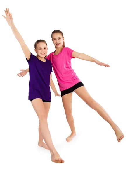 Meninas Fitness Dançando Isolado Branco — Fotografia de Stock