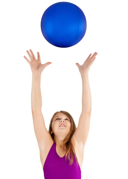 Young Girl Swimsuit Blue Water Ball — Stock Photo, Image