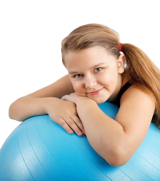 Chica Apoyada Una Pelota Fitness —  Fotos de Stock