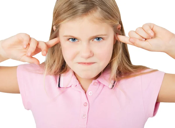 Kleines Mädchen Schließt Die Ohren Mit Den Fingern — Stockfoto