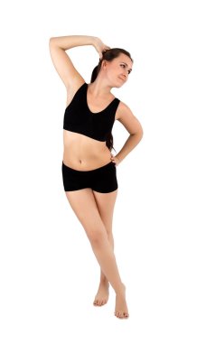 Genç fitness kadın üzerinde beyaz izole