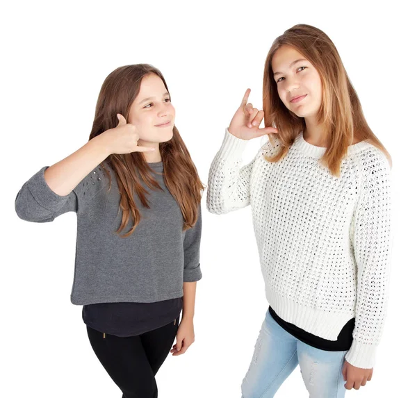 Young Girls Making Call Gesture — Stock Photo, Image